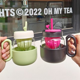 【Summer優選】杯子水壺水杯簡約女士花茶杯高顔值耐高溫玻璃杯茶水分離辦公杯雙飲吸管杯批髮水壺禮物
