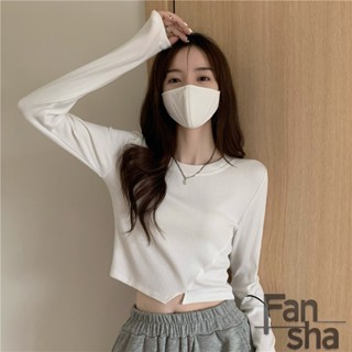 【Fan sha】秋冬短版長袖T恤女 辣妹T恤 百搭顯瘦內搭上衣 ins高腰短款露臍上衣 女裝