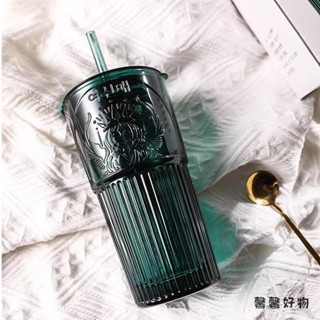 【馨馨好物】果汁杯環保杯飲料杯隨行杯[S227]小眾高顔值玻璃杯夏天帶蓋吸管僊女專用水杯美式咖啡杯喝水