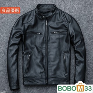 BOB33❤【100%真皮皮衣】秋季真皮皮衣頭層牛皮夾克機車服緊身立領短版男裝綿羊皮外套重機[BM009]騎行服真皮夾克