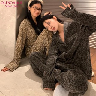 睡衣奧麗儂老錢風豹紋睡衣女秋冬季新款珊瑚絨美式復古保暖家居服套裝名尚旗艦店禧悅生活創意社