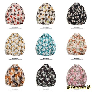 ✨Fancern✨ 臺灣出貨 花襯衫 開衫 襯衫【M-3XL】港味復古風碎花長袖襯衫男女韓版潮流情侶休閒寬鬆油畫襯衣外套