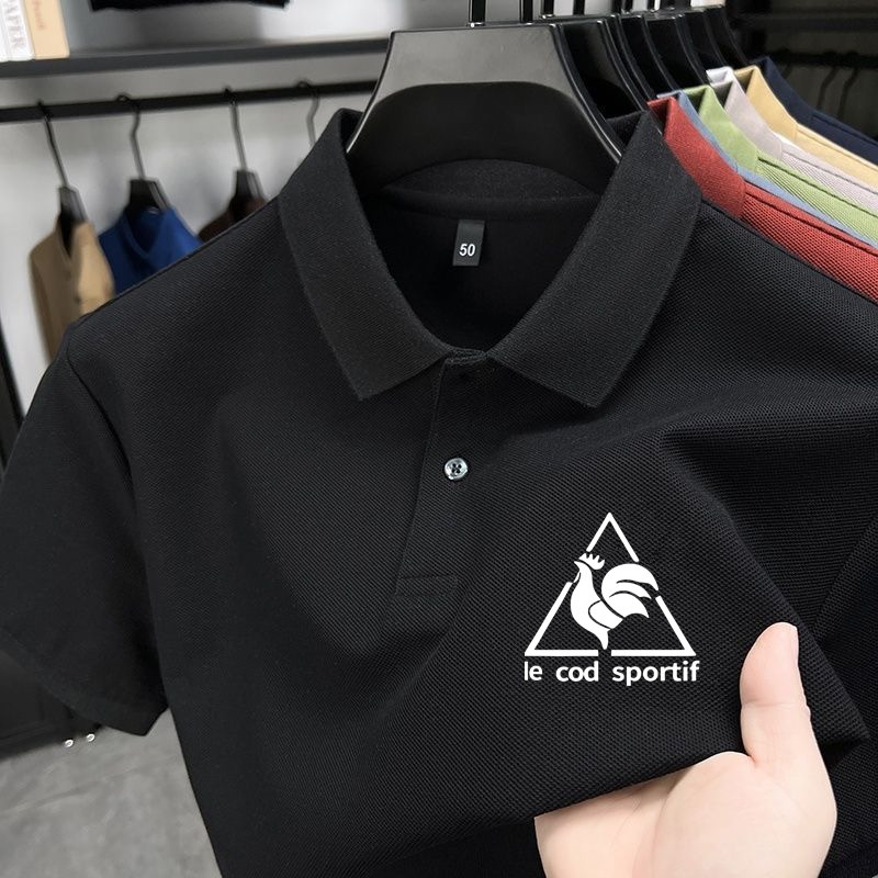 【台灣出貨】法國公鷄休閒男裝男生衣服短袖T復古簡約Polo衫短袖短袖男薄款潮牌Polo衫男生T恤寬鬆上衣Polo衫經典白