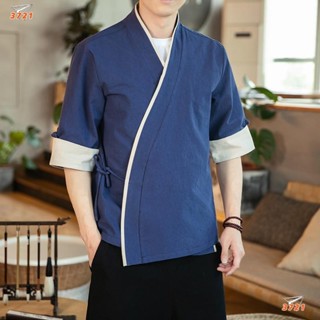 【3721精選店】夏季中國風斜襟交領短袖漢服男古風道袍古裝禪服居士服民族風男裝