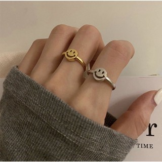 【Han】 💗S925泰銀 冷淡風 簡約百搭 可愛笑臉開口戒指 情侶戒指