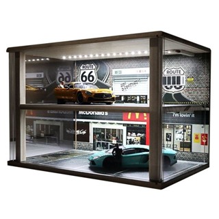 壓克力汽車展廳 1:24模擬停車場車庫模型場景亞克力展示盒汽車模型收納擺件帶燈 車模展示盒 場景展示