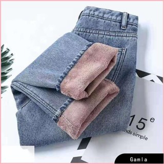 【Gamla】實拍 實拍 ins加絨加厚冬季直筒高腰牛仔褲女寬鬆顯瘦保暖時尚學生闊腿褲子