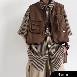 【Gamla】日系復古工裝背心馬甲男 M-3XL 咖啡色工裝馬甲男生 學院風無袖馬甲男 機能馬甲小外套 cityboy