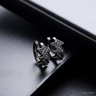 🔥超低價🔥【M☁YUN】耳夾男 鑲紫鑽閃電耳夾男潮不規則心電圖耳環個性簡約冷淡風鑲鋯石耳環 臺灣直髮 POYJ