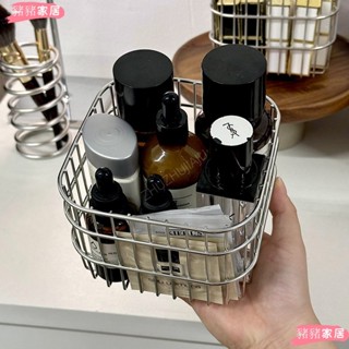 品質保證*不鏽鋼浴室置物架 洗手檯面收納籃 口紅眼影隔離霜 化妝品收納架 指甲剪鐵製收納籃yiyi