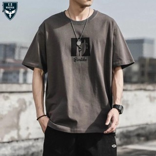 100%純棉男士T恤 2023夏季新款t恤 韓版潮流ins港風上衣 學生寬鬆t恤衫【E.S男裝】C2