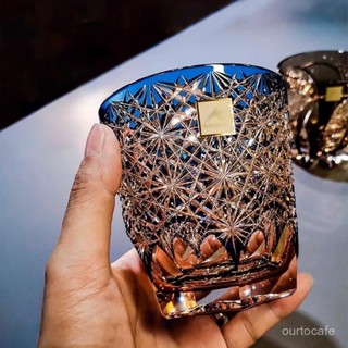 💥臺灣出貨💥江戶切子高階藍雛菊水晶玻璃杯 ins高顔值輕奢威士忌杯 高檔洋酒杯 尊貴主人杯 酒杯 高質量洋酒杯 4XT8
