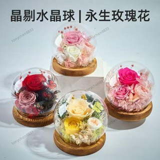 永生花 禮物 永生花玻璃盅 手工 不凋花禮物夜燈 花禮 玫瑰 禮物LED玻璃罩 幸運星 DIY手辦