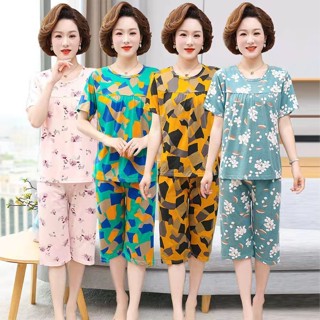 【臺灣-出貨】【店鋪熱銷】80-200斤 睡衣女夏季中老年媽媽加肥加大碼短袖七分褲家居服女
