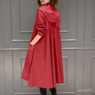 韓優女裝 2025春秋季 新款韓版 休閒女士中長款 過膝薄款風衣 外套寬鬆大碼外衣