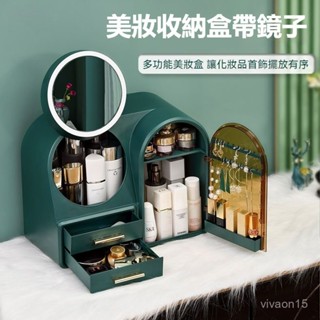 【限時特賣】防塵盒帶鏡 化妝品收納盒 桌上收納盒 桌麵收納 化妝品收納 桌上收納櫃 置物盒 桌麵梳妝臺 護膚品置物架