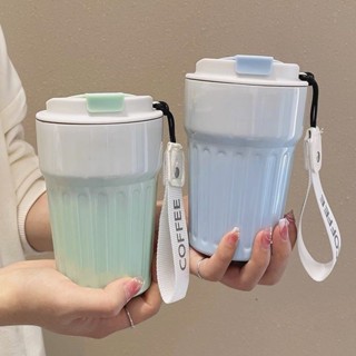 【本土倉速發！ 品質保證 發票】漸變咖啡保溫杯女士隨行高顔值學生保冷便攜情侶不銹鋼女生水杯子