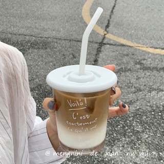 ⭐精選好物⭐【4.22】ins風咖啡杯隨手杯帶蓋子冷萃外帶高顔值水杯女奶茶杯字母玻璃杯 咖啡杯 牛奶杯 果汁杯 水杯