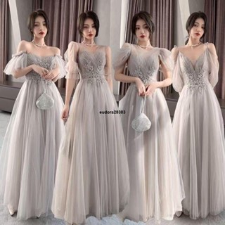 超CP 】婉淑結婚伴娘服高階感小眾畢業季2025新款灰色閨蜜裝姐妹團禮服女長款晚禮服洋裝