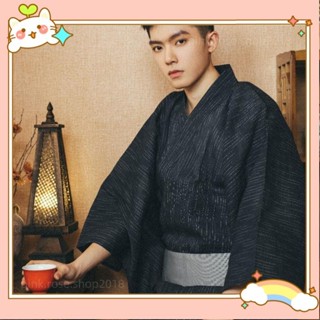桃園出貨+可開發票日本和服風男黑色純色套裝夏季長款浴衣日式花火和風傳統拍照服裝 寬鬆簡約居家服 休閒家居服 加肥大碼男生