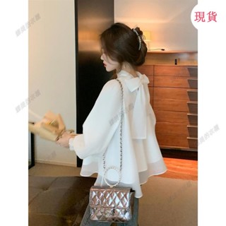 臺灣發貨💖新品直髮爆款熱賣法式宮廷風長袖雪紡衫女2025春季新款復古泡泡袖前後兩穿百搭襯衫