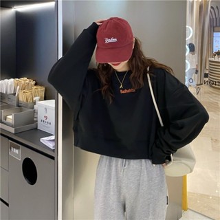Luxi❤春秋季學生韓版ins寬鬆上衣短款洋氣百搭無帽薄款衛衣長袖女潮