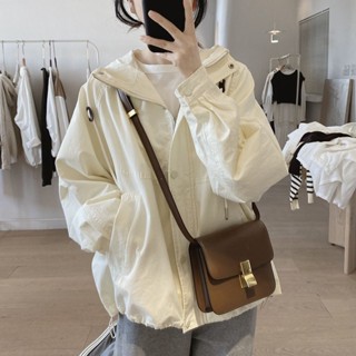 Luxi❤工裝外套女式春秋新款寬鬆複古顯瘦連帽簡約款插肩袖上衣外套