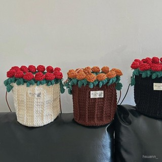 【限時殺價✨免運】DIY手工毛綫鈎織編織花束毯子玫瑰手提包斜挎耳機包材料包自製禮