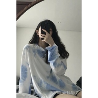 🥇限時下殺🥇 夏秋季 2024新 紮染 洋氣 長袖 T恤 女 韓版 寬鬆 學生 上衣 ins 薄款 秋衣外穿 ZKXD