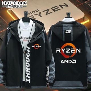 Ryzen銳龍AMD處理器電腦發燒友周邊衣服連帽夾克男女休閑外套上衣(ding/ ~~芙芙)