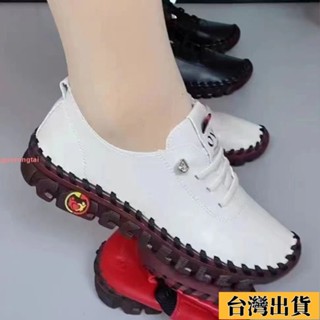 💛現H+免運💛真皮軟底洞洞涼鞋女平底防滑夏季新款鏤空透氣中年媽媽休閒女單鞋