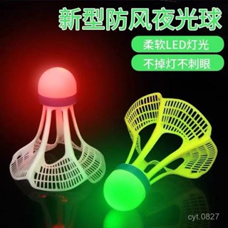 臺灣出貨夜光羽毛球子塑膠防風耐打室戶外訓練尼龍夜間熒光燈帶髮光羽毛球