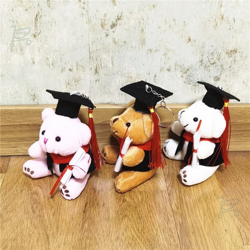 ✨畢業季✨ 10CM畢業季小熊毛絨玩具布娃娃鑰匙包包掛件禮品博士熊花束公仔 批發