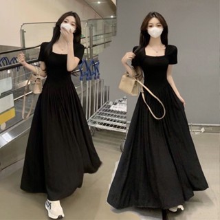 【臺灣現貨】👗法式女裝 禮服裙 禦姐風 赫本收腰 長款 小眾連衣裙女 連身裙 2025夏季氣質顯瘦A字小黑裙