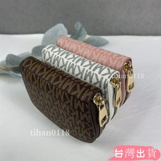 短款卡包多卡位卡夾女士KM卡包小巧氣質證件包超薄零錢包咖啡色字母拉鏈貝殼包零錢包防消磁皮夾tihan0118