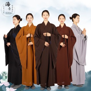 桃園出貨【店鋪熱銷】臺灣麻紗不透明海青居士服男女海清僧服咖啡黑色用品正品包郵