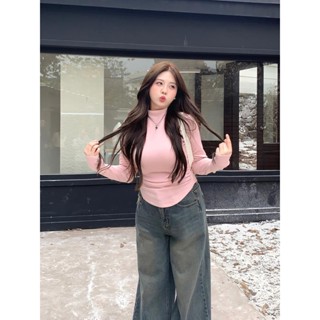 七年老店🔥大尺碼上衣 大碼女裝 150公斤大碼女裝半高領打底衫秋冬新款微胖顯瘦收腰純色上衣長袖T恤 大尺碼 韓國女優質