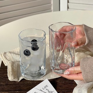 【臺灣出貨】玻璃杯 馬克杯 水杯 小眾設計ins風不規則雨霧玻璃杯冰美式拿鐵咖啡杯子果汁杯冷飲杯