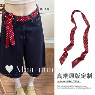 新品🍀臺灣出貨🍀【店鋪熱銷】複古時尚紅色波點絲巾腰帶牛仔褲配飾韓係高階感細長條腰封裝飾女