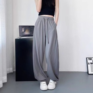 冰絲褲女 涼感防曬褲女 褲子顯瘦 高腰 夏季🔥休閒長褲冰絲運動褲大碼褲女褲子夏季薄款哈倫直筒燈籠褲休閒防曬束腳寬鬆