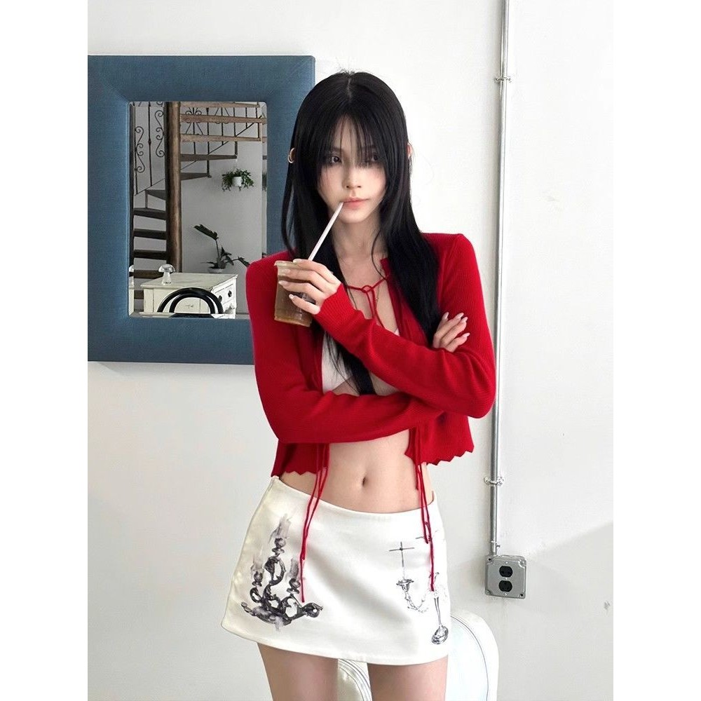 Common in 0120燭光白 自製燭臺印花辣妹小衆高級感A字半身短裙女 4BK7