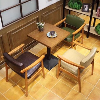 【金葉子家居】複古餐飲店實木桌椅咖啡廳扶手靠背軟包椅子高檔主題西餐廳長方桌