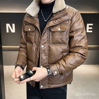 【戀戀的賣場】羊羔毛領加厚保暖羽絨棉服男2025新款高階百搭休閒棉衣帥氣外套男