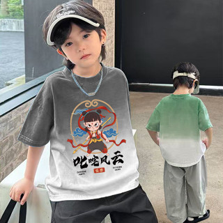 好彩優選五月優選哪吒男童女童短袖T恤夏季兒童寶寶冰絲漸變卡通半袖上衣童裝