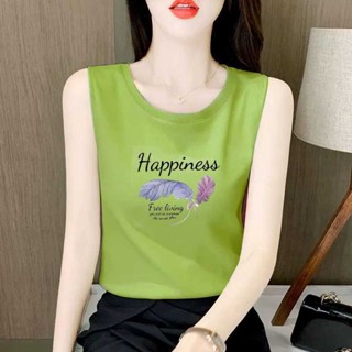 外穿背心 純棉吊帶背心女夏季新款寬鬆百搭時尚字母印花無袖外穿打底上衣女