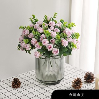 【免運】人造花 5叉尤加利玫瑰 模擬假絲花束 田園小清新婚禮裝飾假花 拍照道具花束 絹花 永生花束玫瑰花