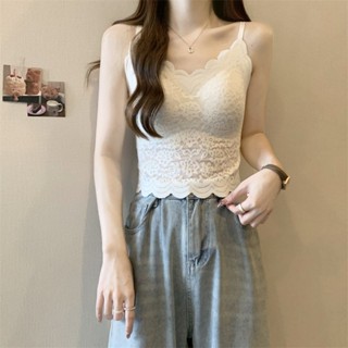 【Basic+】V領吊帶背心 性感蕾絲背心 背心 蕾絲 夏季新款吊帶美背內衣女薄款顯瘦背心抹胸無痕文胸一體打底上衣女