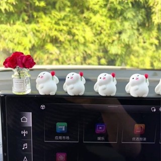 🎉車輛飾品🎉玫瑰花小兔擺件可愛卡通小白兔汽車中控臺治癒裝飾擺件螢幕公仔