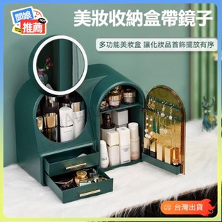 💥臺灣出貨💥限時特賣防塵盒帶鏡 化妝品收納盒 桌上收納盒 桌麵收納 化妝品收納 桌上收納櫃 置物盒 桌麵梳妝臺 護