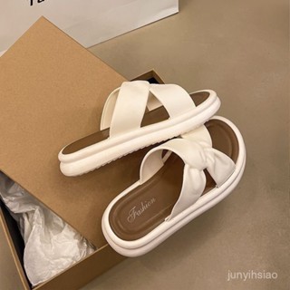 厚底拖鞋女夏季新款外穿高階交叉裙子時尚鬆糕沙灘涼鞋一字拖 寬頻厚底涼鞋 涼拖鞋 夏天涼鞋0523 BBAN